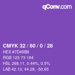 カラーコード: CMYK 32 / 60 / 0 / 28 | qconv.com