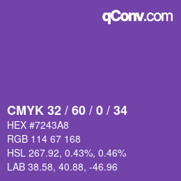 カラーコード: CMYK 32 / 60 / 0 / 34 | qconv.com