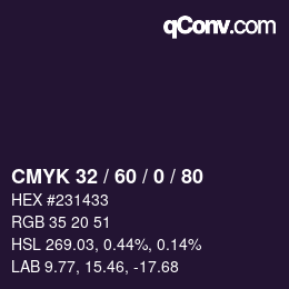 カラーコード: CMYK 32 / 60 / 0 / 80 | qconv.com