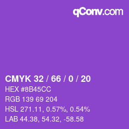 カラーコード: CMYK 32 / 66 / 0 / 20 | qconv.com