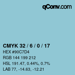 カラーコード: CMYK 32 / 6 / 0 / 17 | qconv.com