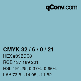 カラーコード: CMYK 32 / 6 / 0 / 21 | qconv.com