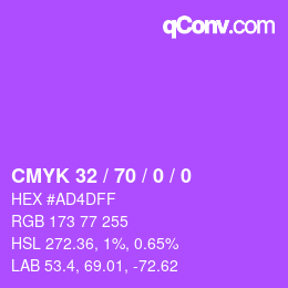 カラーコード: CMYK 32 / 70 / 0 / 0 | qconv.com