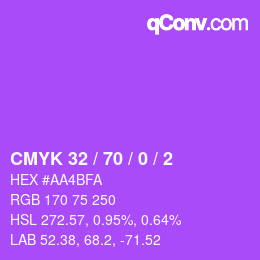 カラーコード: CMYK 32 / 70 / 0 / 2 | qconv.com