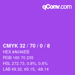 カラーコード: CMYK 32 / 70 / 0 / 8 | qconv.com