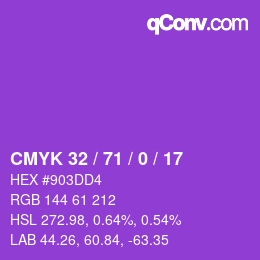 Color code: CMYK 32 / 71 / 0 / 17 | qconv.com