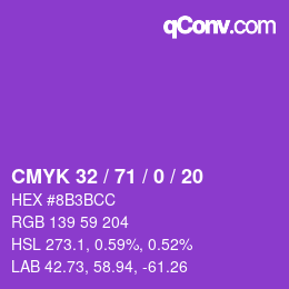 カラーコード: CMYK 32 / 71 / 0 / 20 | qconv.com