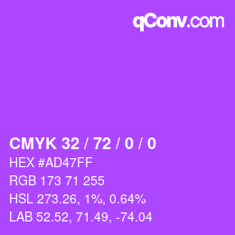 カラーコード: CMYK 32 / 72 / 0 / 0 | qconv.com