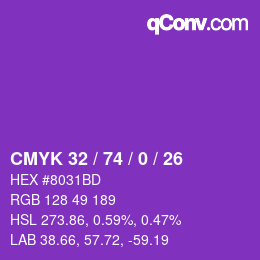 Color code: CMYK 32 / 74 / 0 / 26 | qconv.com