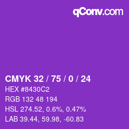 Color code: CMYK 32 / 75 / 0 / 24 | qconv.com