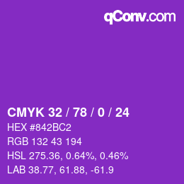 カラーコード: CMYK 32 / 78 / 0 / 24 | qconv.com