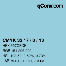 カラーコード: CMYK 32 / 7 / 0 / 13 | qconv.com