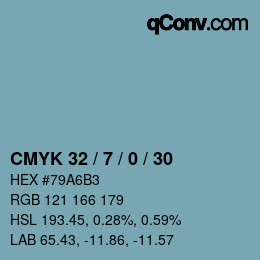 カラーコード: CMYK 32 / 7 / 0 / 30 | qconv.com