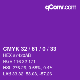 Color code: CMYK 32 / 81 / 0 / 33 | qconv.com