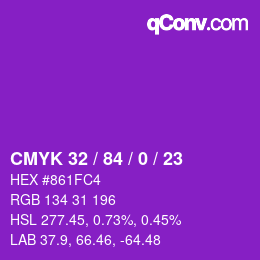 Color code: CMYK 32 / 84 / 0 / 23 | qconv.com