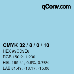 カラーコード: CMYK 32 / 8 / 0 / 10 | qconv.com