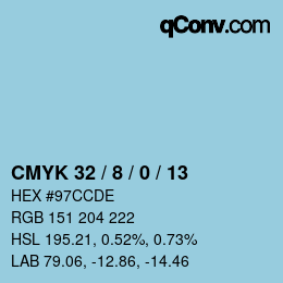 カラーコード: CMYK 32 / 8 / 0 / 13 | qconv.com