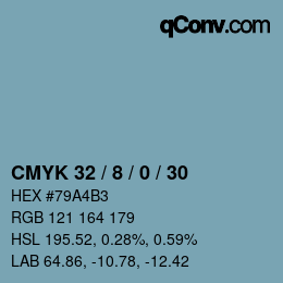 颜色代码: CMYK 32 / 8 / 0 / 30 | qconv.com