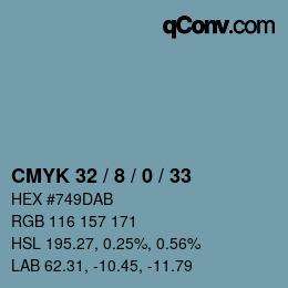 カラーコード: CMYK 32 / 8 / 0 / 33 | qconv.com