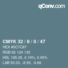 カラーコード: CMYK 32 / 8 / 0 / 47 | qconv.com