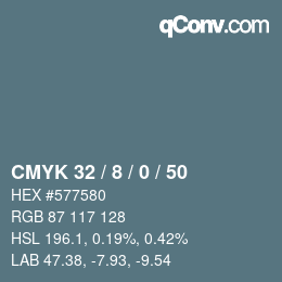 颜色代码: CMYK 32 / 8 / 0 / 50 | qconv.com