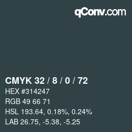 カラーコード: CMYK 32 / 8 / 0 / 72 | qconv.com