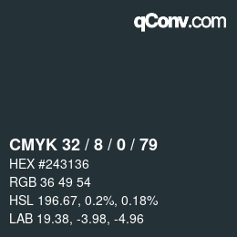 カラーコード: CMYK 32 / 8 / 0 / 79 | qconv.com