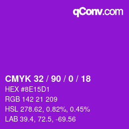 Color code: CMYK 32 / 90 / 0 / 18 | qconv.com