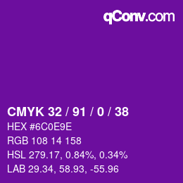 カラーコード: CMYK 32 / 91 / 0 / 38 | qconv.com