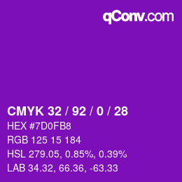 颜色代码: CMYK 32 / 92 / 0 / 28 | qconv.com