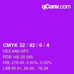 カラーコード: CMYK 32 / 92 / 0 / 4 | qconv.com