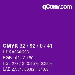 カラーコード: CMYK 32 / 92 / 0 / 41 | qconv.com