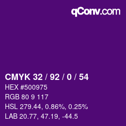 Color code: CMYK 32 / 92 / 0 / 54 | qconv.com