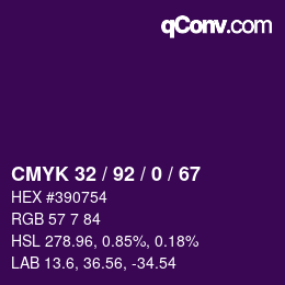 カラーコード: CMYK 32 / 92 / 0 / 67 | qconv.com