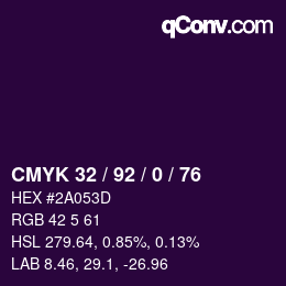 Color code: CMYK 32 / 92 / 0 / 76 | qconv.com