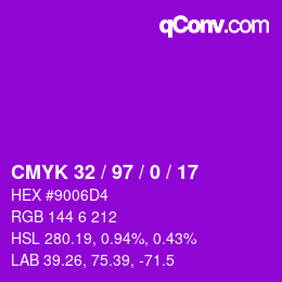 Farbcode: CMYK 32 / 97 / 0 / 17 | qconv.com