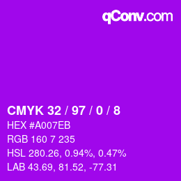 カラーコード: CMYK 32 / 97 / 0 / 8 | qconv.com