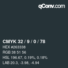 カラーコード: CMYK 32 / 9 / 0 / 78 | qconv.com