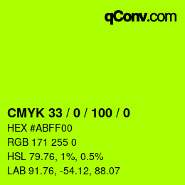 颜色代码: CMYK 33 / 0 / 100 / 0 | qconv.com