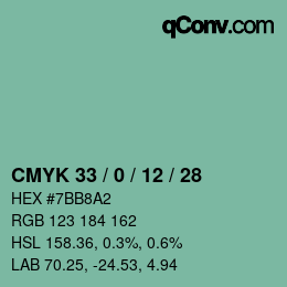 Color code: CMYK 33 / 0 / 12 / 28 | qconv.com