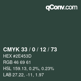 Color code: CMYK 33 / 0 / 12 / 73 | qconv.com