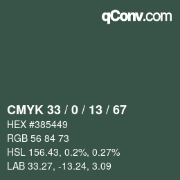 カラーコード: CMYK 33 / 0 / 13 / 67 | qconv.com