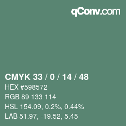 Farbcode: CMYK 33 / 0 / 14 / 48 | qconv.com