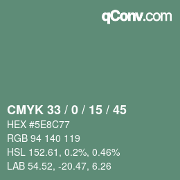 Code couleur: CMYK 33 / 0 / 15 / 45 | qconv.com