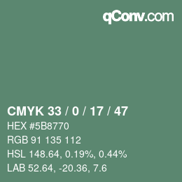 Farbcode: CMYK 33 / 0 / 17 / 47 | qconv.com