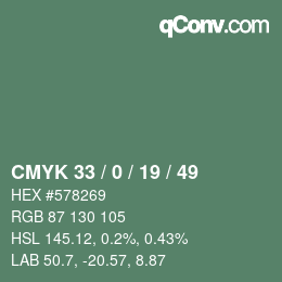 Farbcode: CMYK 33 / 0 / 19 / 49 | qconv.com
