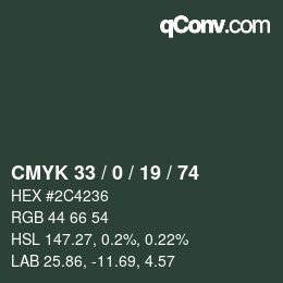 Color code: CMYK 33 / 0 / 19 / 74 | qconv.com