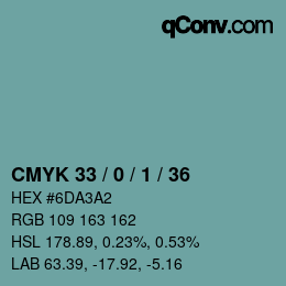 Code couleur: CMYK 33 / 0 / 1 / 36 | qconv.com