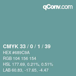 Code couleur: CMYK 33 / 0 / 1 / 39 | qconv.com