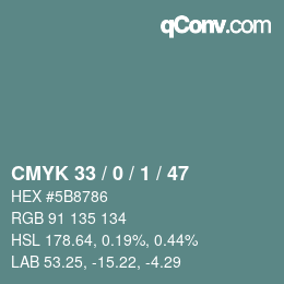 Color code: CMYK 33 / 0 / 1 / 47 | qconv.com
